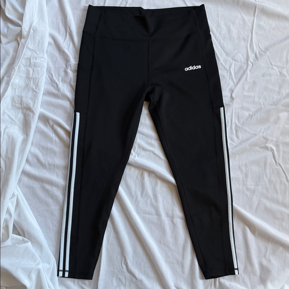 adidas Black Leggings with White Side Stripes